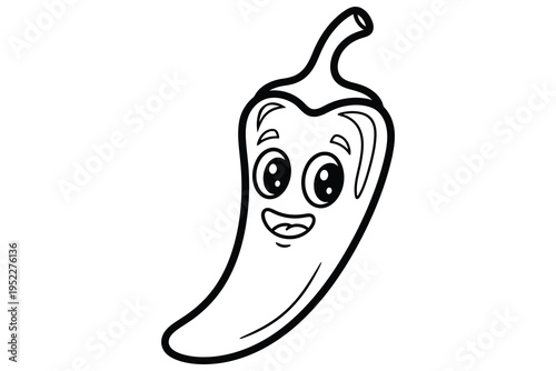 Cute Chili Pepper Coloring Page – Kawaii Vegetable Line Art Printable for Kids and Adults