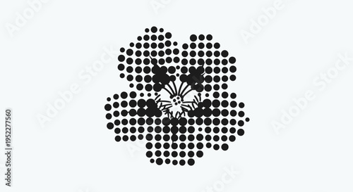 Elegant digital flower illustration intricately crafted from numerous black dots, forming a visually striking abstract floral pattern on a bright background