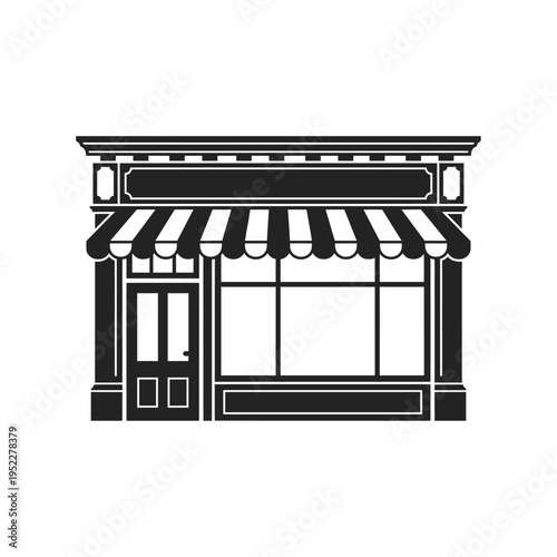 Vintage storefront with awning vector silhouette illustration