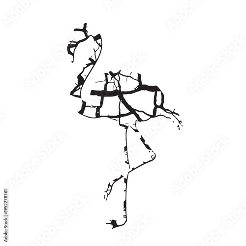 Flamingo Deconstructed Abstract Geometric Fragment Vector Silhouette Art, Creative Black Bird Illustration for Wall Decor, Print, T-Shirt and Graphic Design