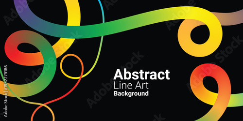 Abstract vibrant gradient ribbon line art background with flowing colorful curves neon wave shapes modern dynamic digital design wallpaper