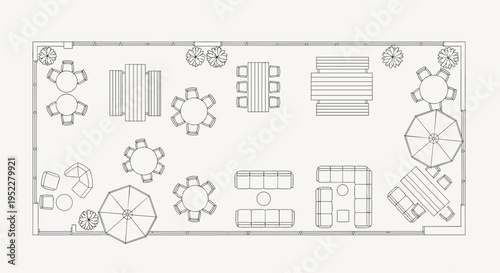 A detailed black and white line drawing of various furniture and tree designs, Generative AI.