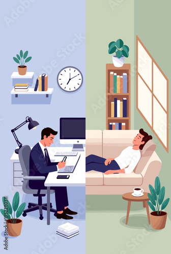 Work-Life Balance Icon Sheet A Vector Icon Sheet Illustrating Productivity and Relaxation Side-by-Side