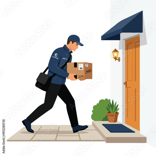 vector of a courier wanting to put a package in front of a customer's door