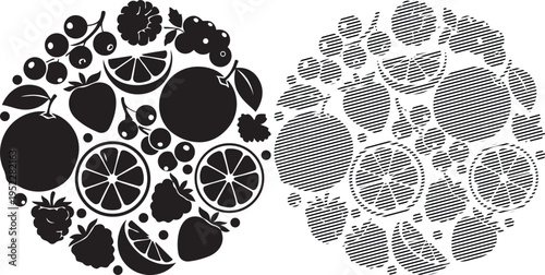 Geometric patterns of circles and intricate overlapping fractal designs in black and white