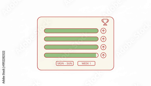 Goal tracker panel with progress bars and trophy icon. Hand drawn style vector UI element for mobile app. Weekly habit tracking dashboard