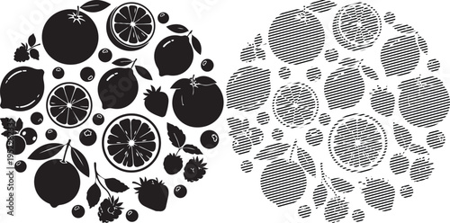 Contrast of geometric patterns with varying density and complexity in black and white