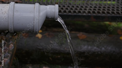 Wallpaper Mural Fresh water flows from a pipe at a forest spring surrounded by wet surfaces and fallen leaves. Natural outdoor source symbolizing clean drinking water and ecology. High quality 4k footage Torontodigital.ca