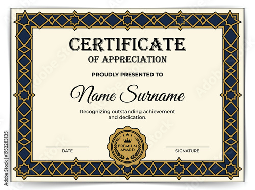 Vintage Certificate of Appreciation Template with Ornate Baroque Border and Gothic Typography