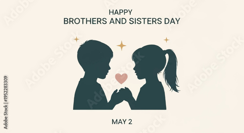 Brother and sister holding hands with heart happy brothers and sisters day may 2 silhouette illustration