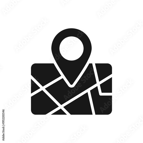 Map icon with location pin. geolocation pointer icon. black icon isolated on white background