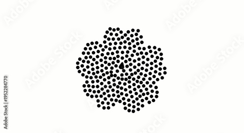 A captivating digital flower design meticulously crafted from countless tiny black dots, forming a sophisticated symmetrical blossom, ideal for modern graphic elements