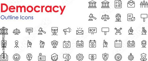 Collection of black and white outline representing democracy and political concepts outline black and white
