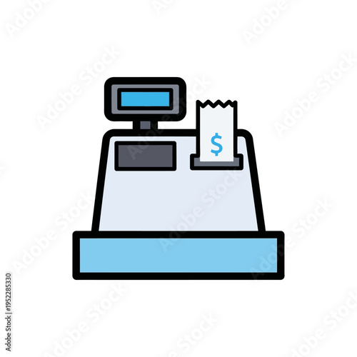 Cash Register Icon with Dollar Sign Receipt - Retail and Commerce Flat Illustration