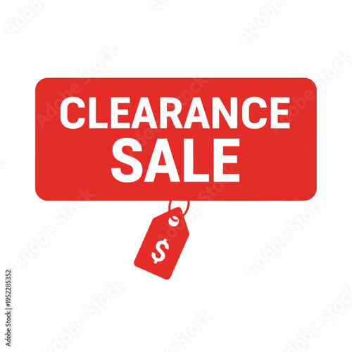 Clearance Sale Tag - Red Rectangular Sign with Dollar Symbol Price Tag