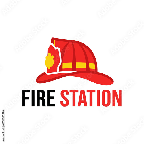 Firefighter Helmet Logo with Fire Station Text - Safety Emblem