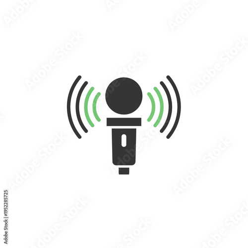 Microphone Icon with Sound Waves - Audio Recording, Broadcasting, Music Performance Symbol