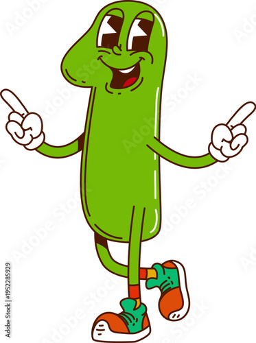 Cartoon groovy math number 1 One character for school numeral sign, vector funny personage. Groovy number 1 One or numerals figure sign with silly face for kids school mathematics or algebra equation