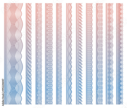 Photography Money and document security guilloche border frames, vector watermark templates