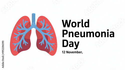 World pneumonia day awareness poster with human lungs and bronchi on white background