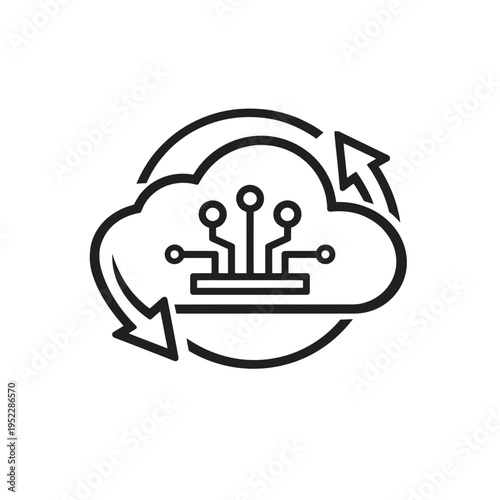 Cloud computing technology icon representing data transfer and digital information exchange