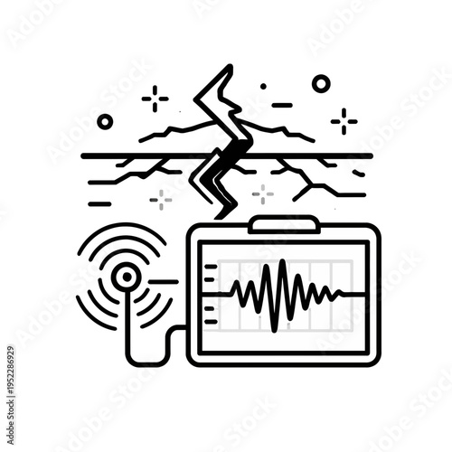 Seismic Activity Monitoring System Depicting Ground Cracks and Waveform Readings for Geological Hazard Analysis and Early Warning