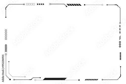 HUD frames black user interface elements design modern technology futuristic control panel screen digital hologram window gaming menu touching cyber monitor set on white background.