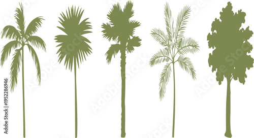 Tropical summer logo and print template set with hand drawn palm trees, surfing elements and boho hippie style vacation design