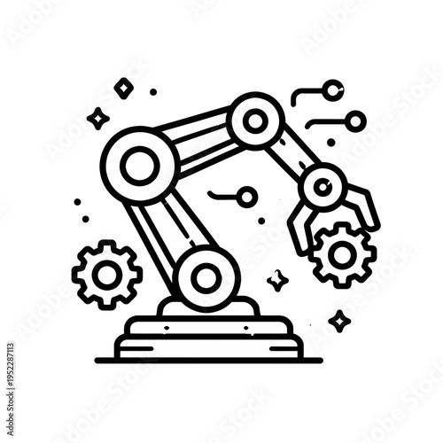 Sleek robotic arm manipulating a gear, symbolizing advanced industrial automation, future technology, and mechanical engineering innovation in smart manufacturing processes