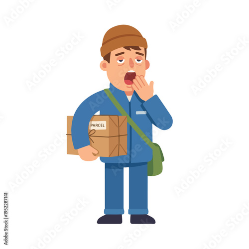 vector of a sleepy courier holding a package