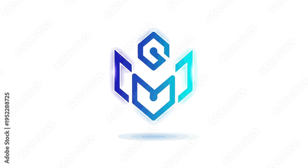 Obraz premium A modern blue abstract business logo vector set featuring 3d cube and hexagon design elements as symbols for a tech company web icon or internet communication sign