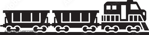 Freight Train Silhouette Icon with Cargo Wagons