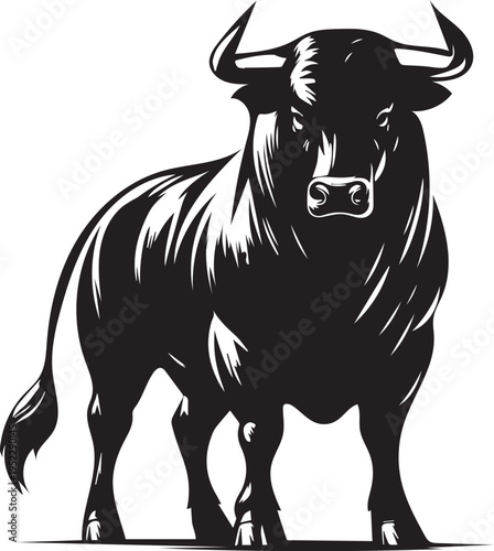 Black and white cow and bull vector illustration on farm