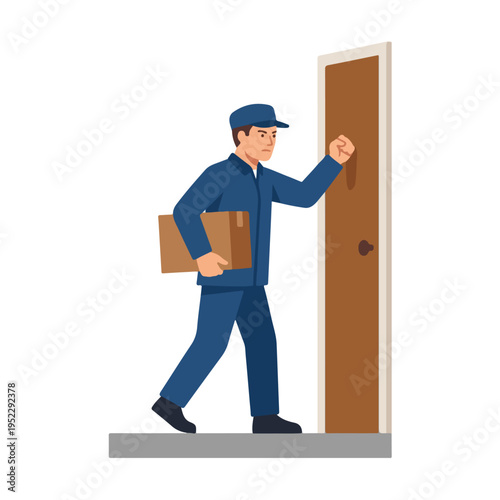 vector courier knocking on the door delivering a package