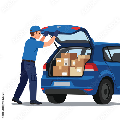 vector courier finished putting the package into the back of the car trunk