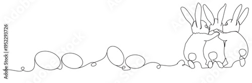 
bunny and easter eggs line art