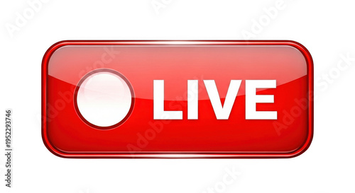 Red live button icon with white text isolated on transparent background