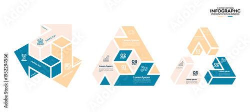 Vector triangle element for infographic set. infographic for presentation. Business concept with 3 options, parts, steps or processes. venn diagram 3 step.