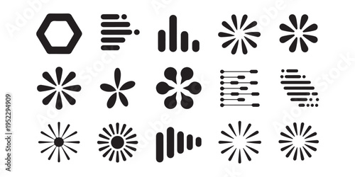 Minimalist circular loading icons and abstract geometric symbols for mobile application development