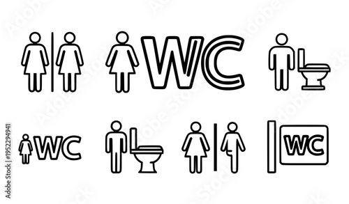 WC Toilet and Restroom Symbols Male Female Sign Icon Vector Collection