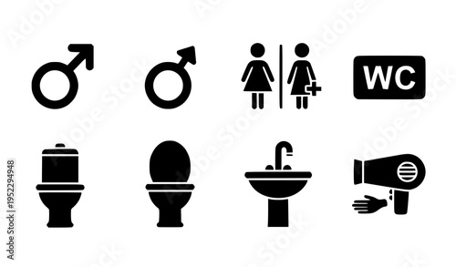 Bathroom WC Restroom Signs Male Female Icon Flat Vector Set