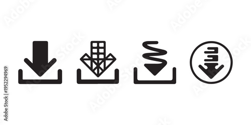 Download icon set, install sign, load button, save symbol, storage interface vector illustration