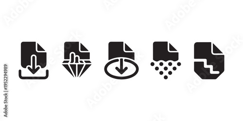 Download file icon set, install document sign, load button, save symbol, interface vector illustration