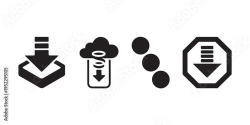 Four download related icons on white background for user interface and experience design