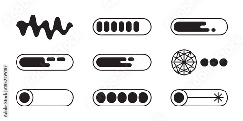Abstract loading and buffering indicators with waveforms and geometric elements