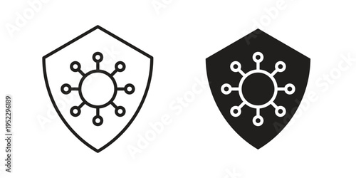 Virus protection shield icon with black color and editable vector