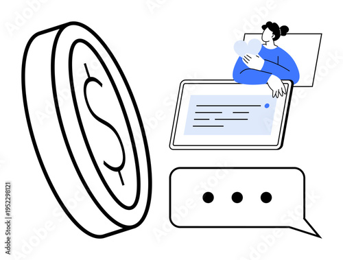 Digital payment concept. Digital payment via coin icon, online communication, and user interaction with device. Digital payment enhances financial transactions online. For fintech, e-commerce