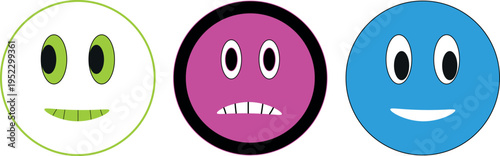 Creative Set of Cute Smiley Emoji Faces Showing Funny Emotional Expressions for Messaging, Social Media Content, and Digital Design Projects