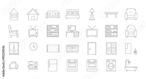 Minimalist furniture icons collection with a transparent background silhouette