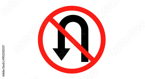 A red circle with a black "U-turn" symbol crossed out by a diagonal red bar